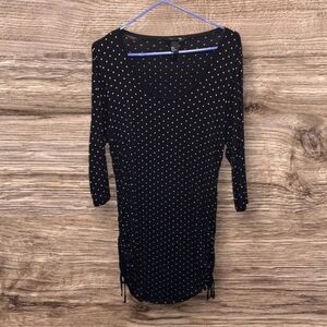 H&M Black Polka Dot Tunic Shirt Adjustable Sides Extra Large